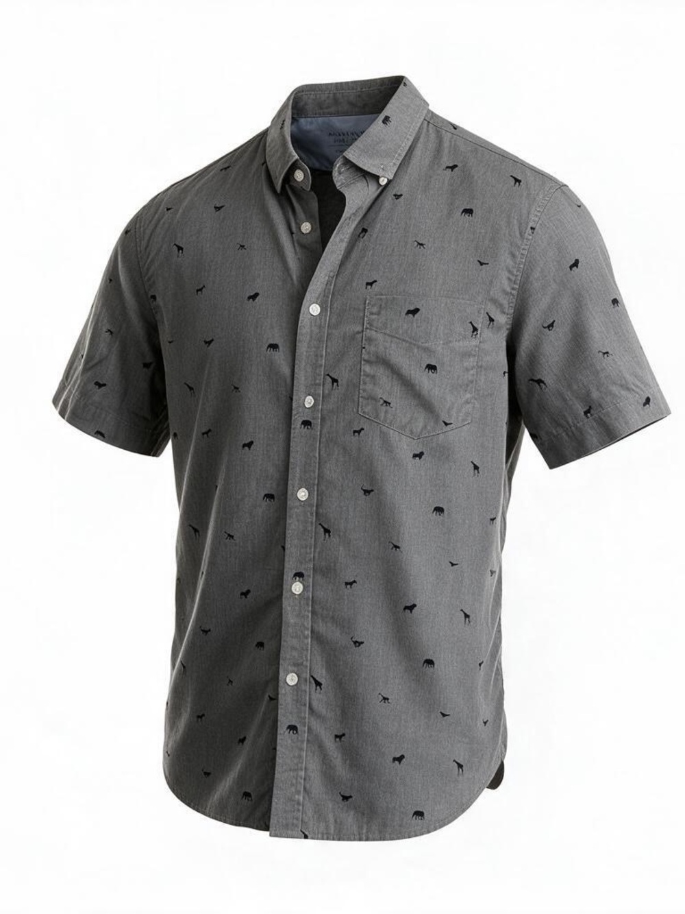 Banana Republic Luxe Poplin Slim Fit Casual Shirt Gray Safari Patterned Size L